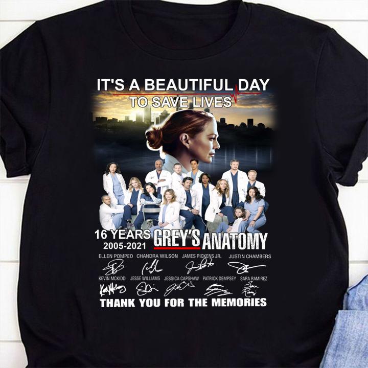 It's a beautiful day to save lives 16 years 2005-2021 Grey's Anatomy signatures thank you for the memories t-shirt 1 Clothing, Marvelcomicsteeshirt News