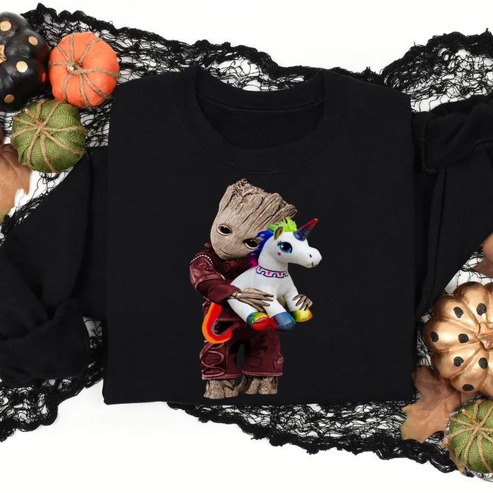 Baby Groot hug unicorn Marvel Avengers t-shirt