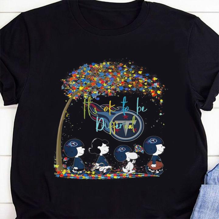tennessee titans peanuts snoopy autism awareness its ok to be different shirt - Tennessee Titans Peanuts Snoopy Autism Awareness its ok to be different t-shirt