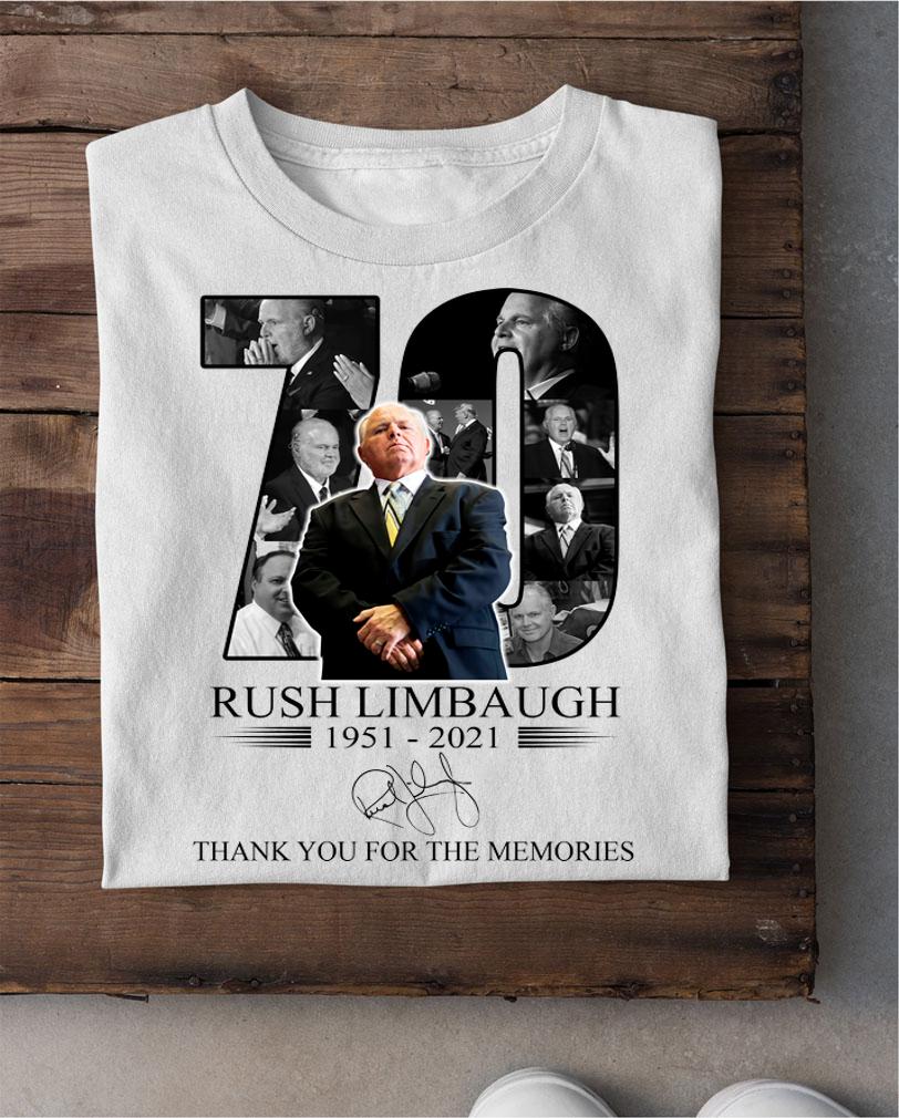 70 Years Rush Limbaugh 1951-2021 Signature Thank You For The Memories t-shirt