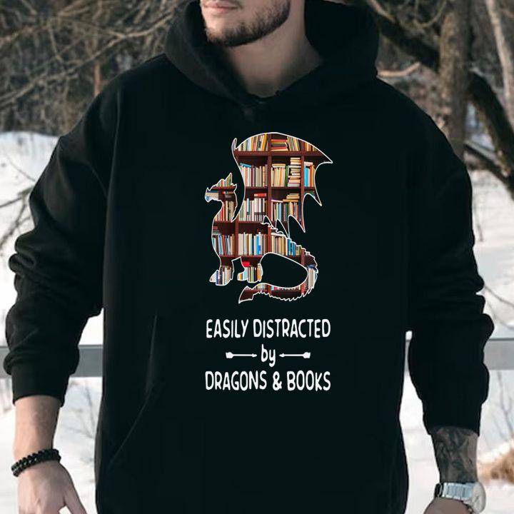 Top Easily Distracted By Dragons And Books t-shirt