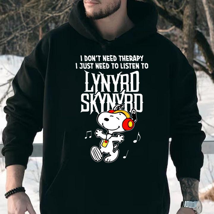 Snoopy I don't need therapy i just need to listen to Lynyrd Skynyrd t-shirt