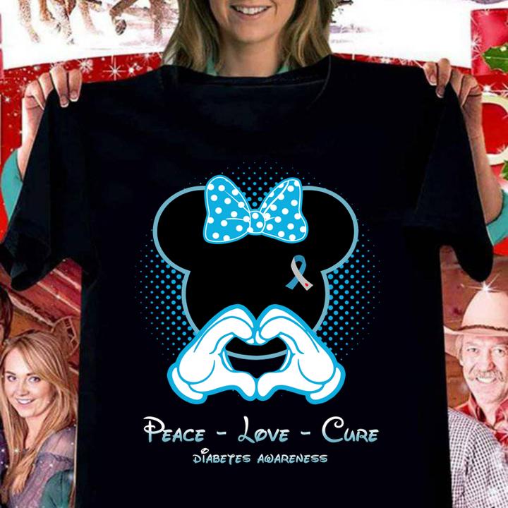 Mickey Mouse Heart Peace Love Cure Diabetes Awareness t-shirt