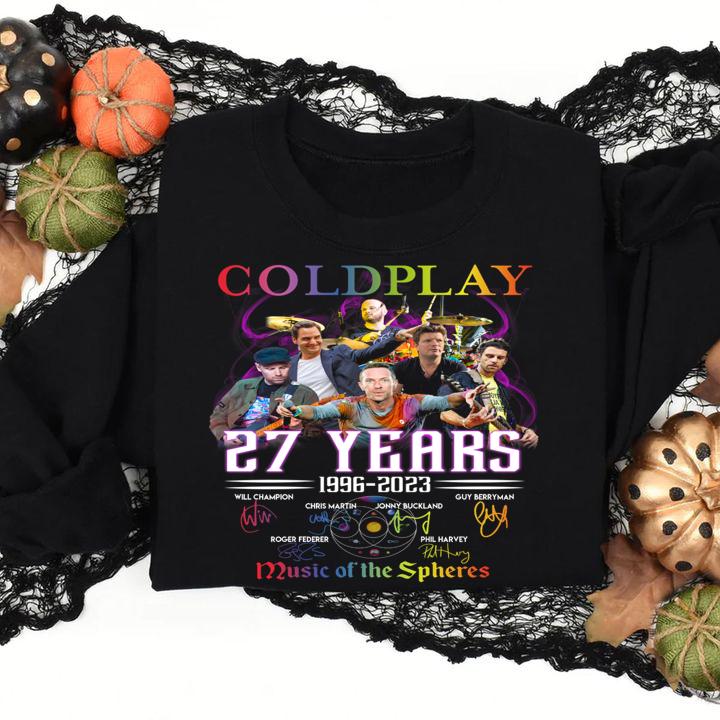 Coldplay 27 Years 1996-2023 Music Of The Spheres Signatures t-shirt