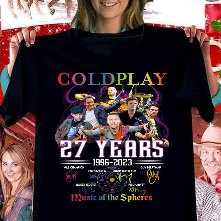 Coldplay 27 Years 1996-2023 Music Of The Spheres Signatures t-shirt