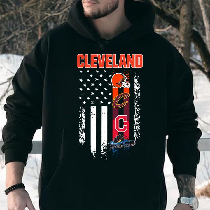 American Flag Cleveland Sports Teams Cleveland Browns Cleveland Cavaliers Cleveland Indians Cleveland Monsters t-shirt