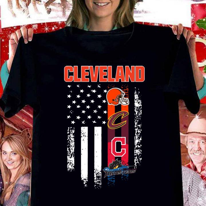 American Flag Cleveland Sports Teams Cleveland Browns Cleveland Cavaliers Cleveland Indians Cleveland Monsters t-shirt