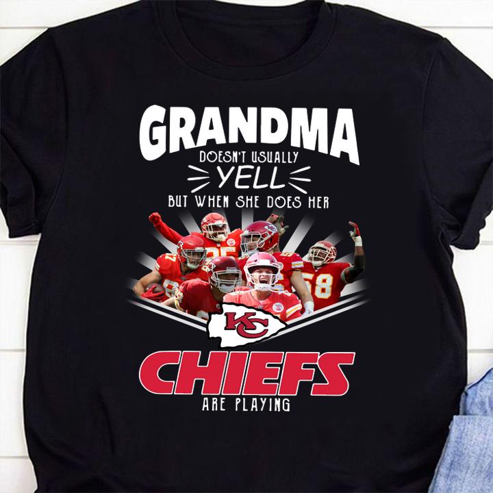Kansas City Chiefs Grandma Doesn't Usually Yell But When She Does Her Chiefs Are Playing t-shirt 63 mydisneyshirt news