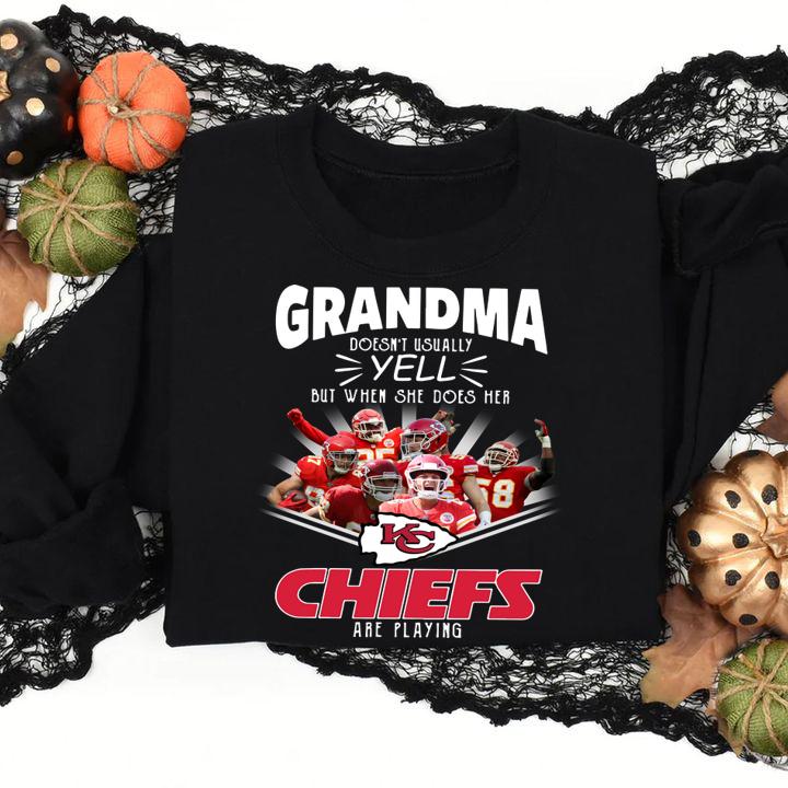 Kansas City Chiefs Grandma Doesn't Usually Yell But When She Does Her Chiefs Are Playing t-shirt