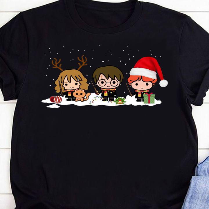 Harry Potter Chibi Harry Ron And Hermione Christmas t-shirt 73 mydisneyshirt news