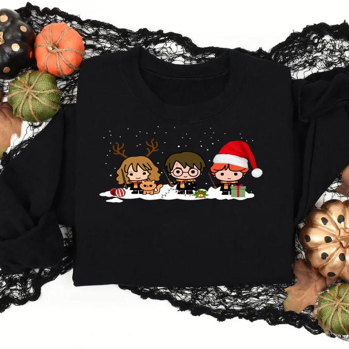 Harry Potter Chibi Harry Ron And Hermione Christmas t-shirt