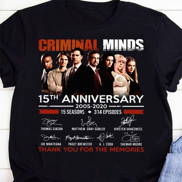 Criminal Minds 15th anniversary 2005-2020 15 seasons 314 episodes signatures thank you for the memories t-shirt 41 mydisneyshirt news