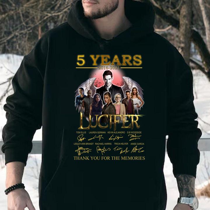 Lucifer 5 years 2016-2021 signatures thank you for the memories t-shirt