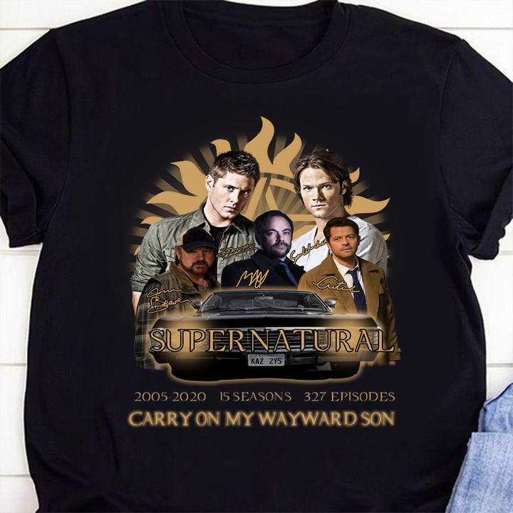 Supernatural 2005-2020 15 Seasons 327 Episodes Carry On My Wayward Son ,SignatureThank You For The Memories t-shirt 24 mydisneyshirt news