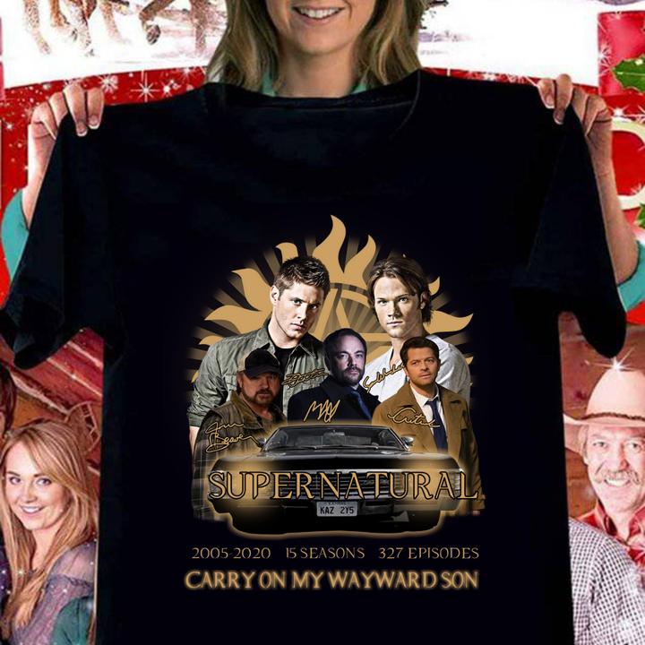 Supernatural 2005-2020 15 Seasons 327 Episodes Carry On My Wayward Son ,SignatureThank You For The Memories t-shirt