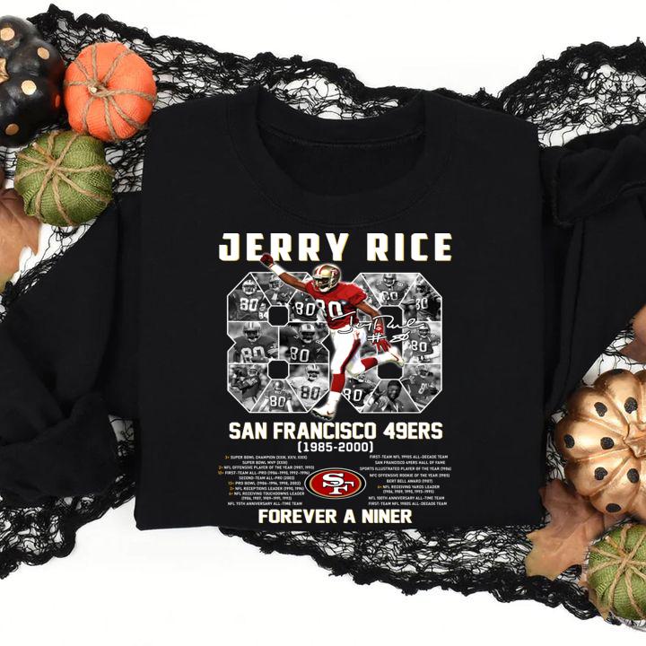 No. 80 Jerry Rice 1985-2000 signature forever a Niner t-shirt