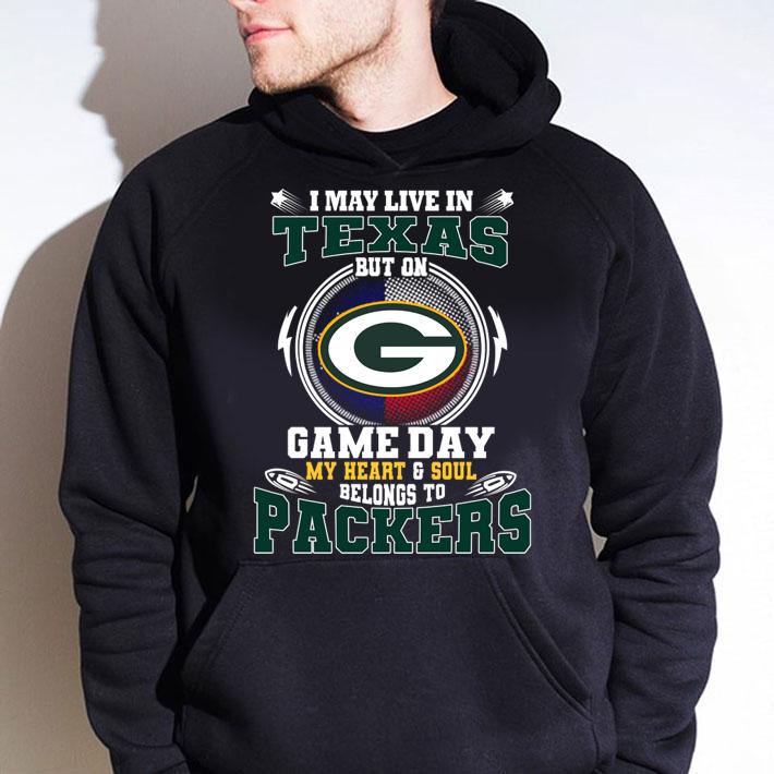 I May Live In Texas But On Game Day My Heart Green Bay Packers t-shirt