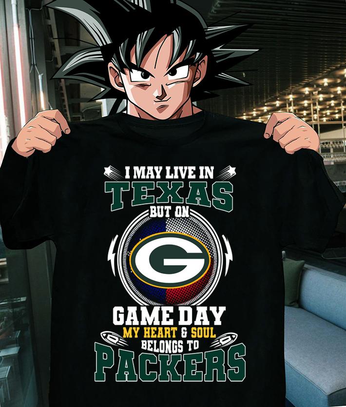 I May Live In Texas But On Game Day My Heart Green Bay Packers t-shirt