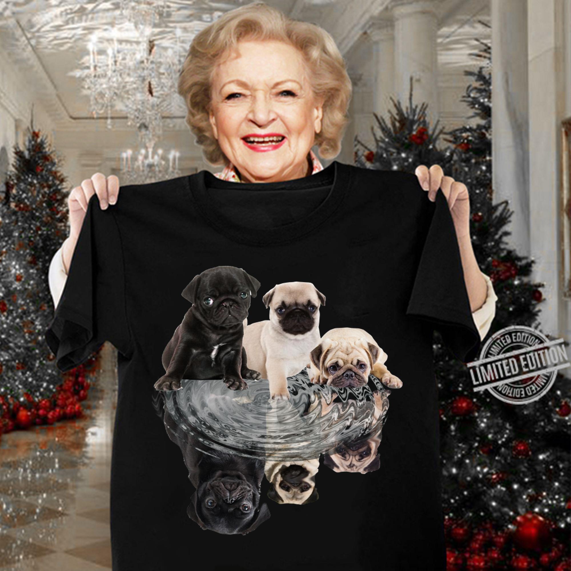 Pug dogs mirror water reflection t-shirt woman shirt