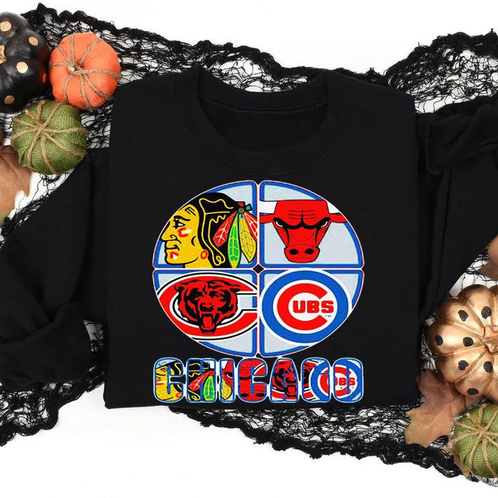 Chicago Blackhawks Bulls Bears And Cubs Logo t-shirt