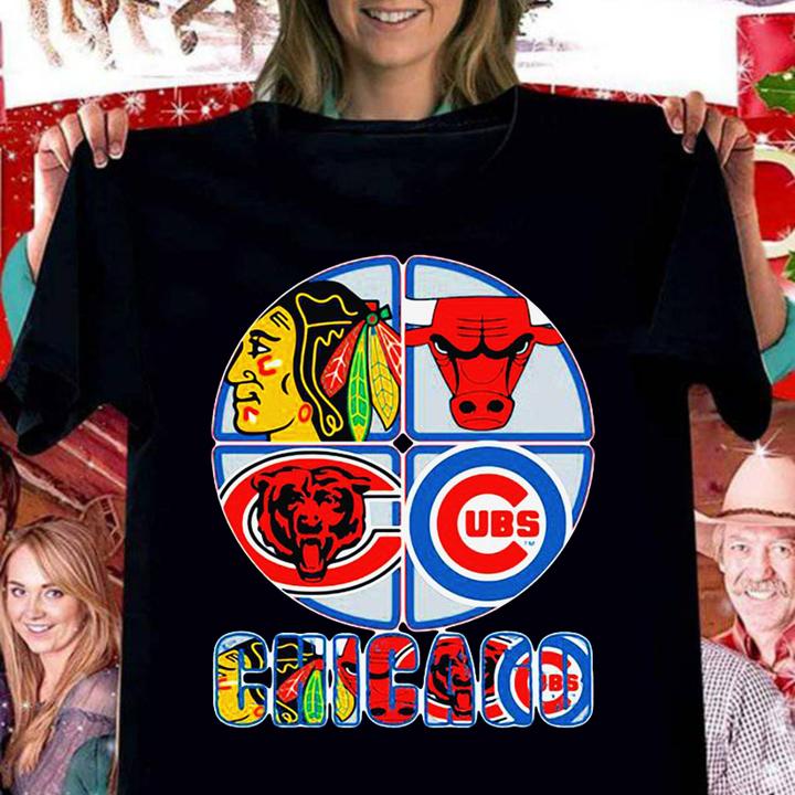 Chicago Blackhawks Bulls Bears And Cubs Logo t-shirt
