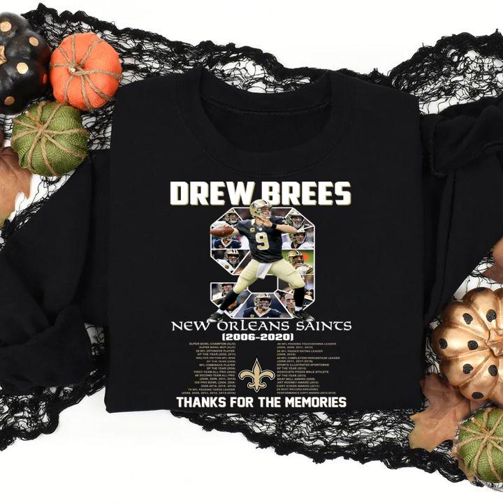 9 Drew Brees New Orleans Saints 2006-2020 Thanks For The Memories t-shirt