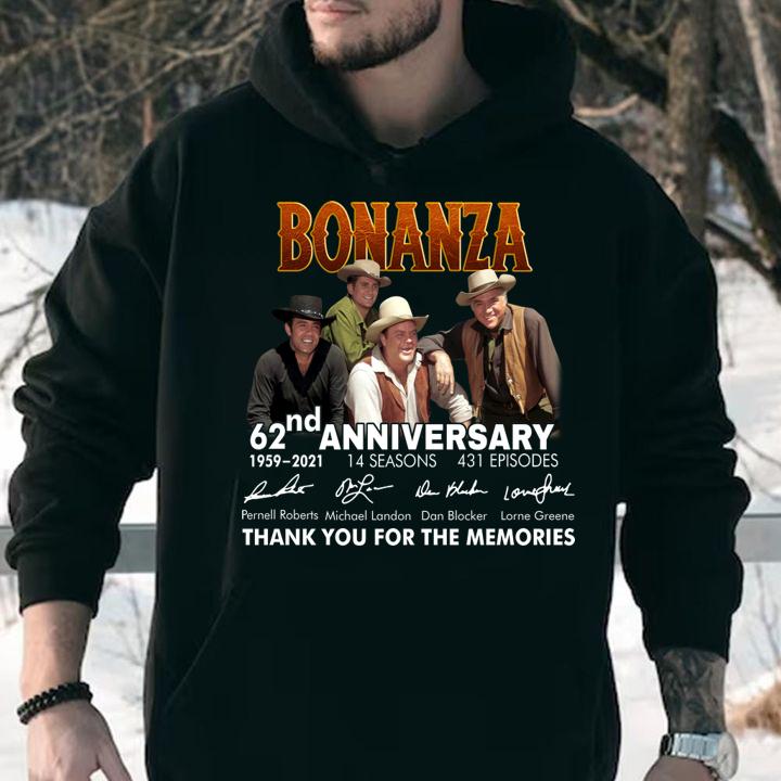 Bonanza 62nd Anniversary 1959 2021 14 Seasons 431 Episodes Thank You For The Memories Signature Guitar t-shirt