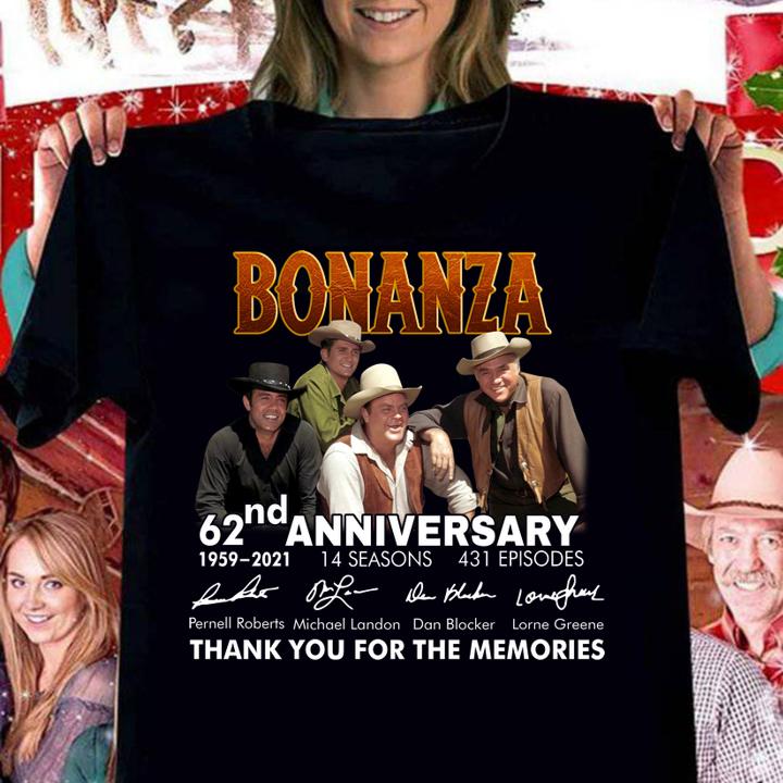 Bonanza 62nd Anniversary 1959 2021 14 Seasons 431 Episodes Thank You For The Memories Signature Guitar t-shirt