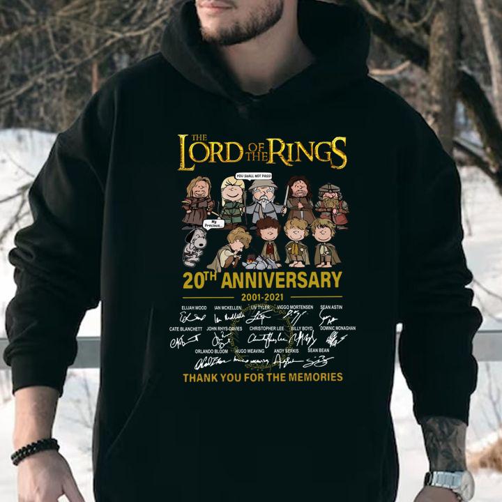 The Lord Of The Ring 20th anniversary 2001-2021 signatures thank you for the memories t-shirt