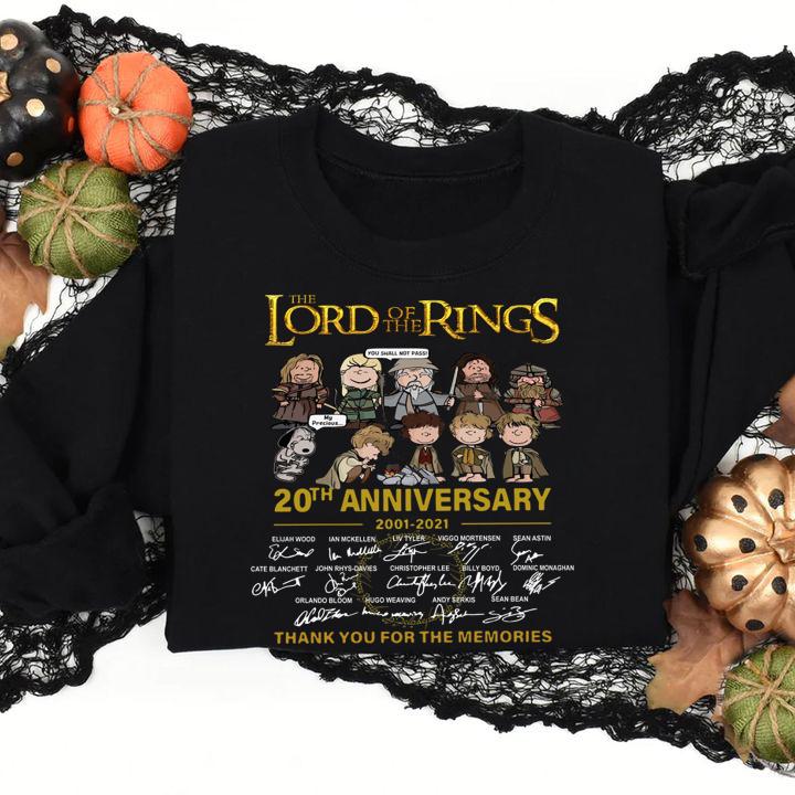 The Lord Of The Ring 20th anniversary 2001-2021 signatures thank you for the memories t-shirt