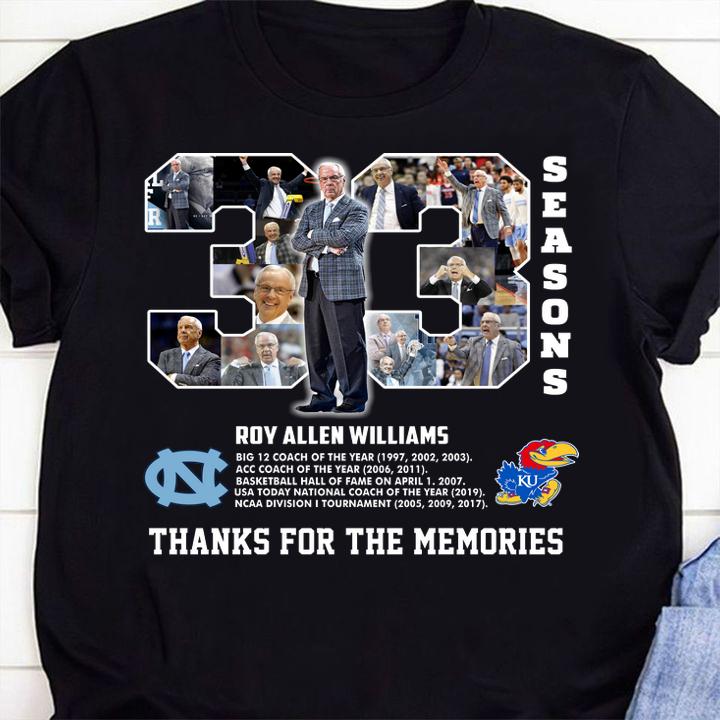 33 Seasons Roy Allen Williams Thanks For The Memories t-shirt 1 Clothing, Nursedaytee News