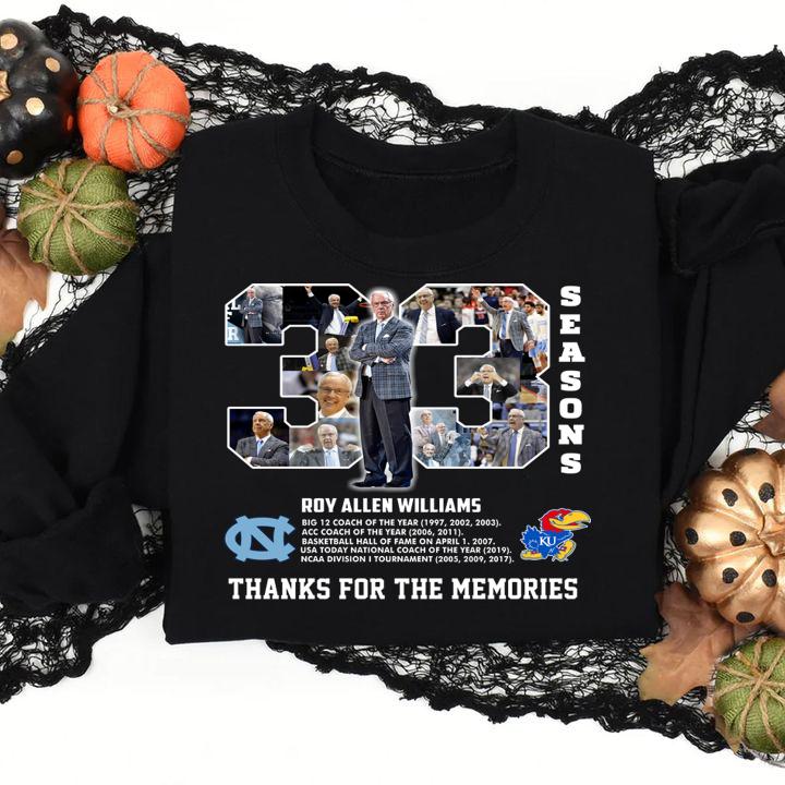 33 Seasons Roy Allen Williams Thanks For The Memories t-shirt