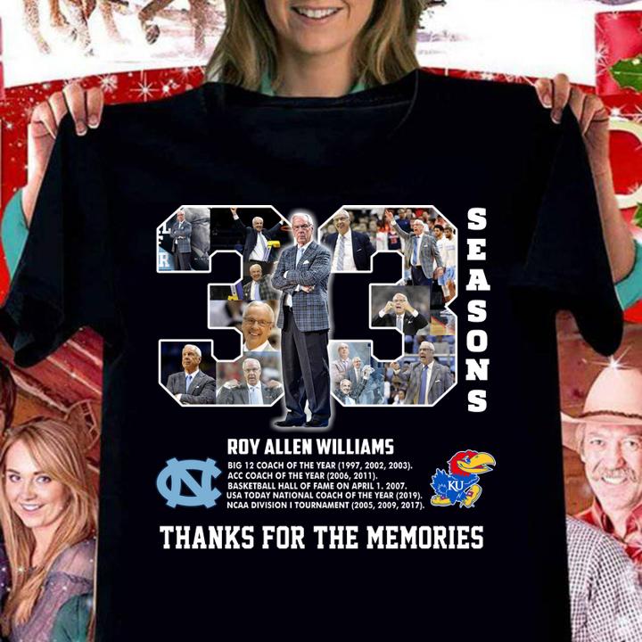 33 Seasons Roy Allen Williams Thanks For The Memories t-shirt