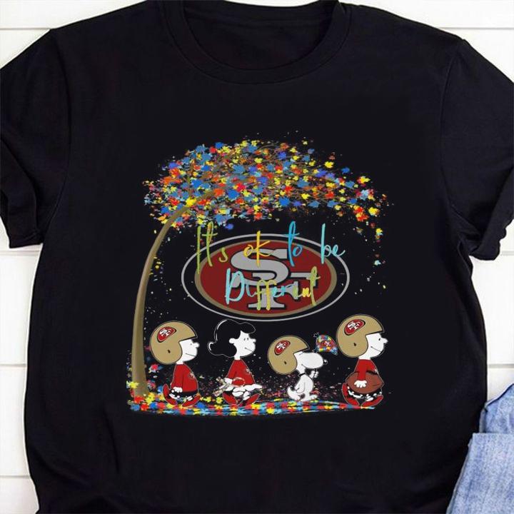 San Francisco 49ers Peanuts Snoopy Autism Awareness its ok to be different t-shirt 1 Clothing, Nursedaytee News