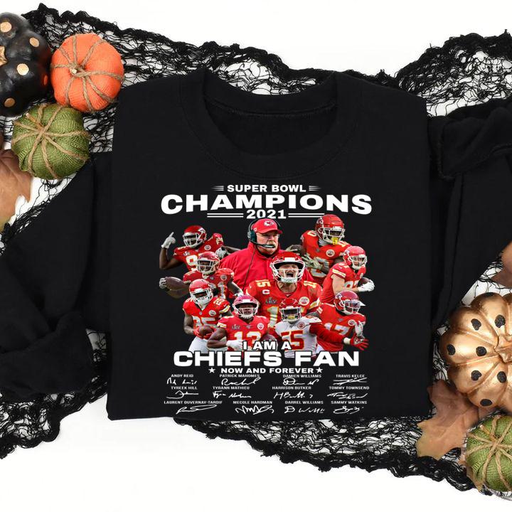 Super Bowl Champions 2021 i am a Chiefs fan now and forever signatures t-shirt