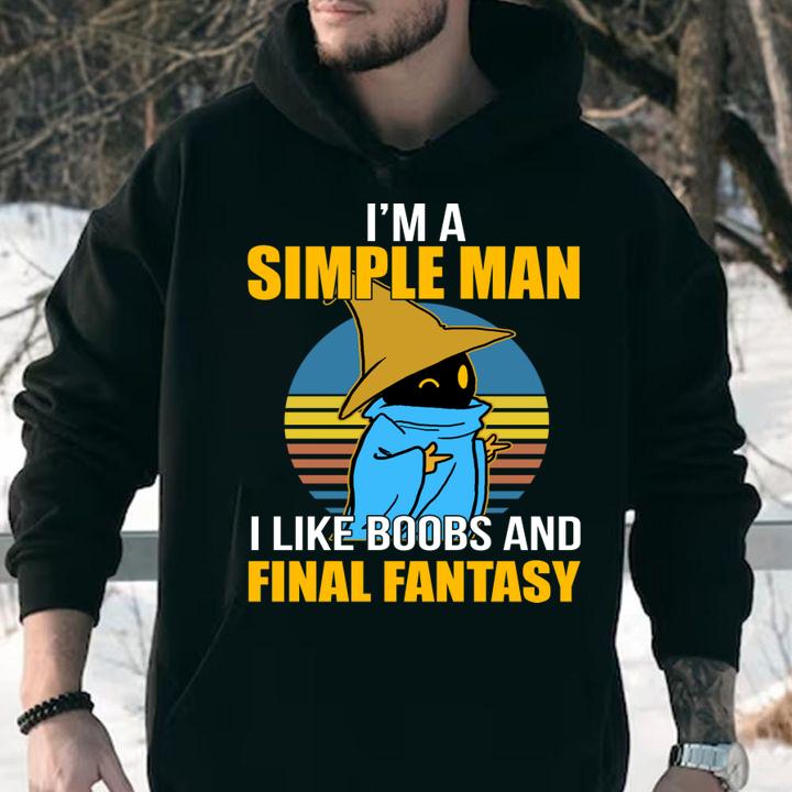 Black Mage I'm a simple man i like boobs and Final Fantasy t-shirt