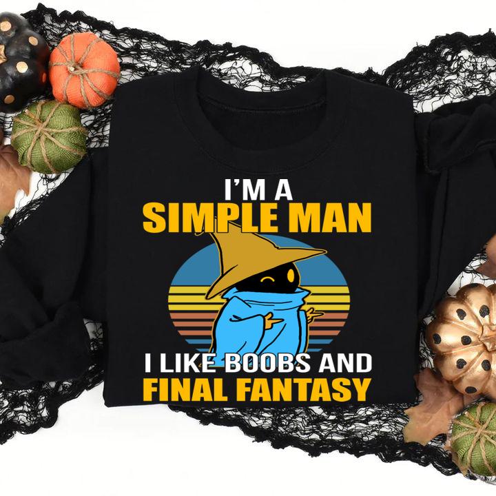 Black Mage I'm a simple man i like boobs and Final Fantasy t-shirt