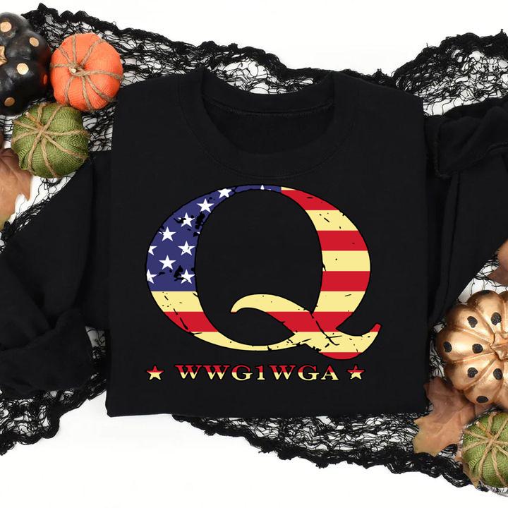 Q Anon America Flag WWG1WGA t-shirt