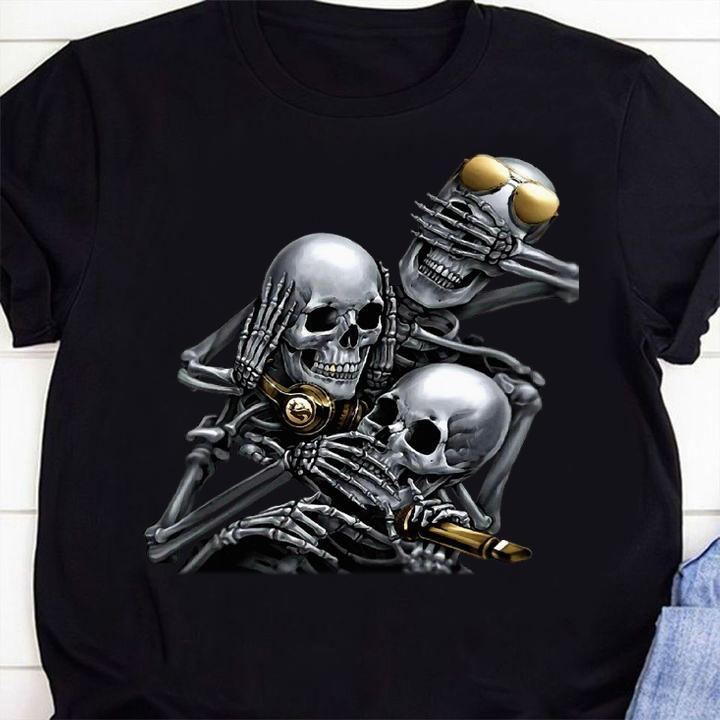 See No Evil, Speak No Evil, Hear No Evil Funny Skull t-shirt 1