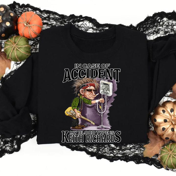 The Rolling Stones in case of accident my blood type is Keith Richards t-shirt