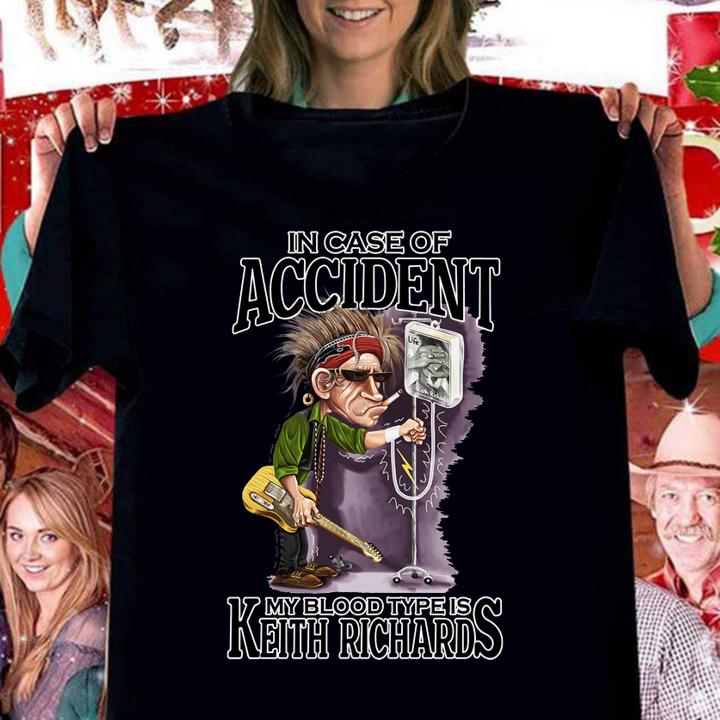 The Rolling Stones in case of accident my blood type is Keith Richards t-shirt