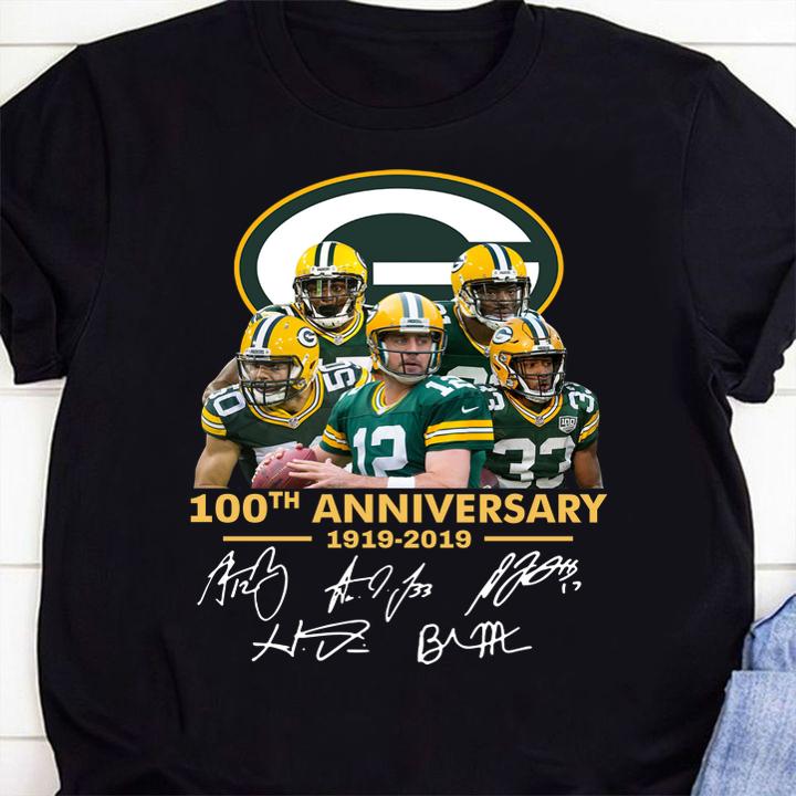 Green Bay Packers 100th anniversary 1919-2019 signatures t-shirt 1