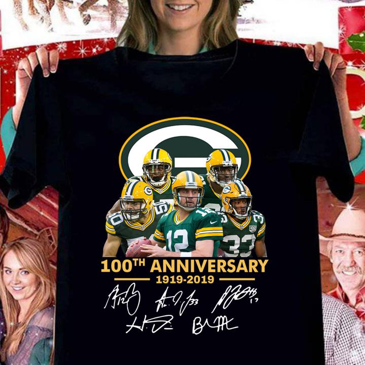 Green Bay Packers 100th anniversary 1919-2019 signatures t-shirt