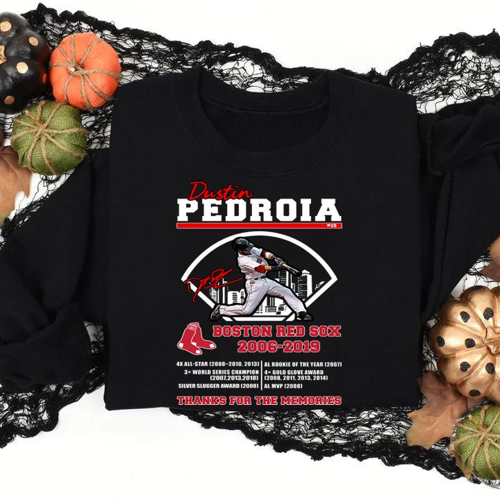 Dustin Pedroia Signature Boston Red Sox 2006-2019 Thanks For The Memories t-shirt