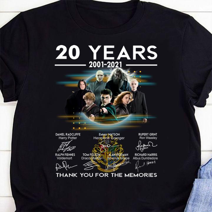 Harry Potter 20 Years 2001-2021 Signatures Thank You For The Memories t-shirt 1
