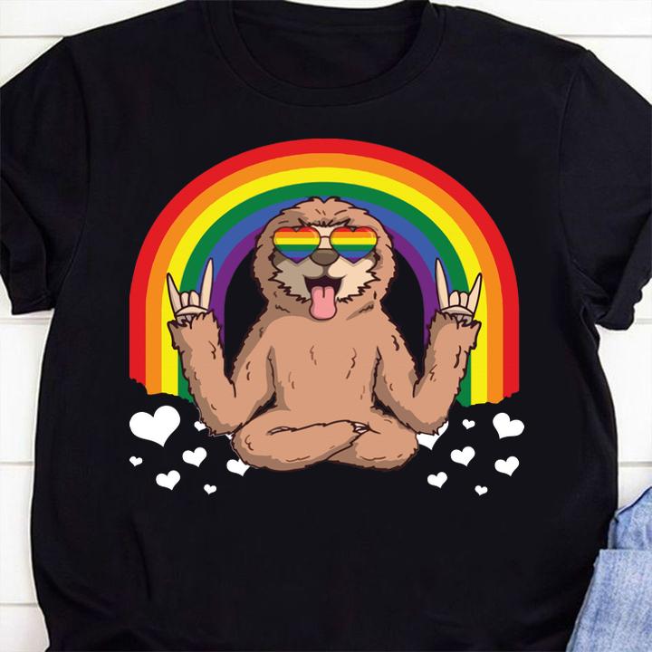 Top LGBT Sloth Gay Pride Rainbow LGBTQ Cute Yoga Sloth t-shirt 1
