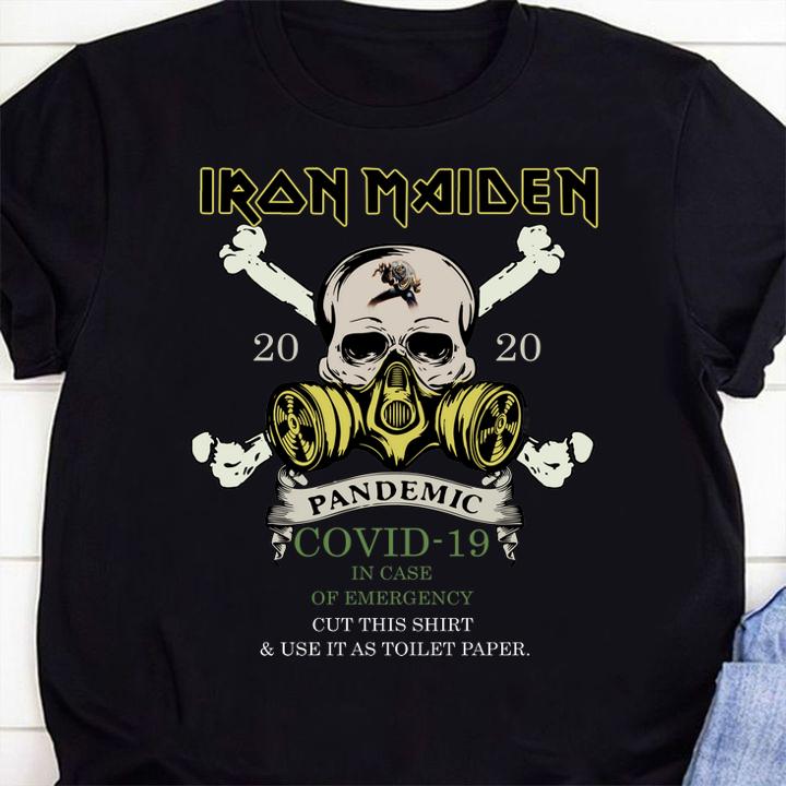 Skull Iron Maiden 2020 pandemic Covid-19 in case of emergency t-shirt 10