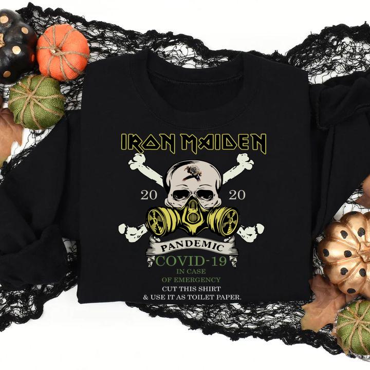 Skull Iron Maiden 2020 pandemic Covid-19 in case of emergency t-shirt