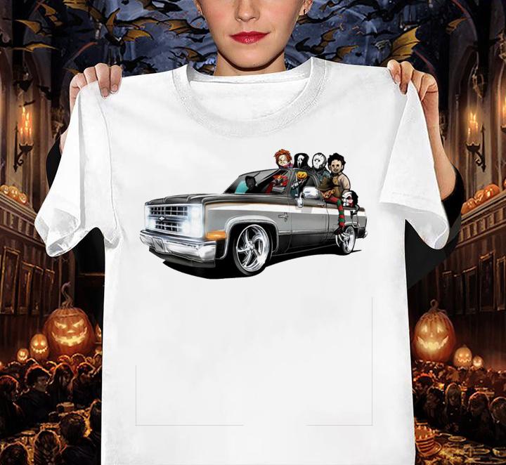 Chevrolet Horror Movies Characters On Car Halloween t-shirt