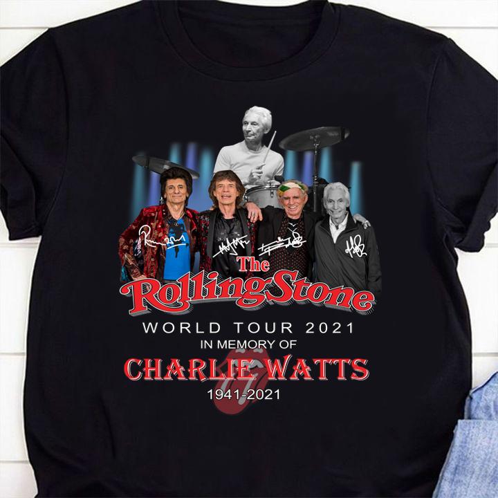 The Rolling Stones World Tour 2021 In Memory Of Charlie Watts 1941-2021 Signatures t-shirt 1